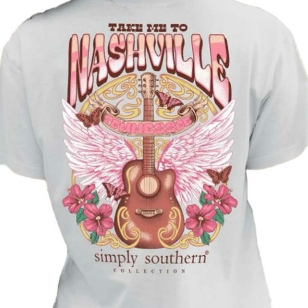 Nashville Simply Southern Graphic Tee with Pink Flowers and Butterflies